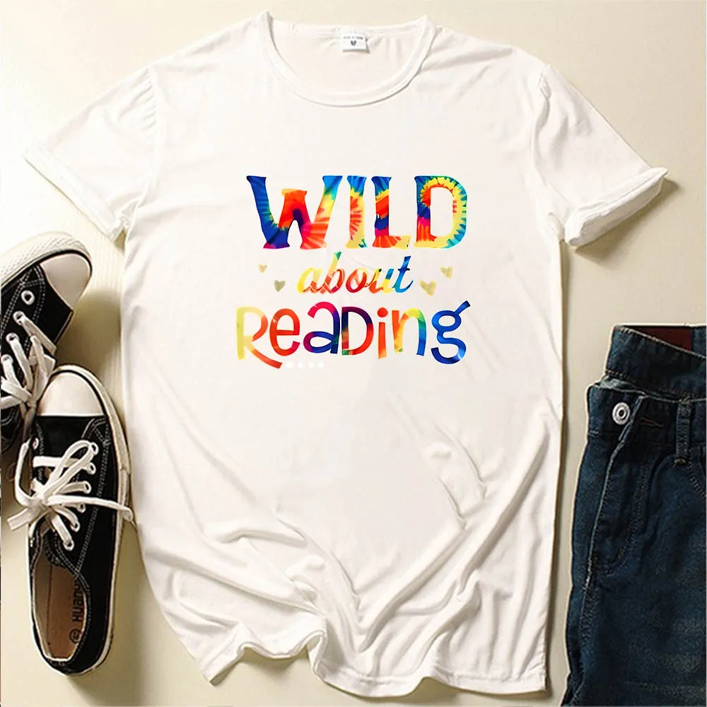 

Seeyoushy WILD about Reading Summer Casual Fashion Women's Short Sleeve Crewneck T-shirt Fun Printed Top Harajuku Ropa De Mujer