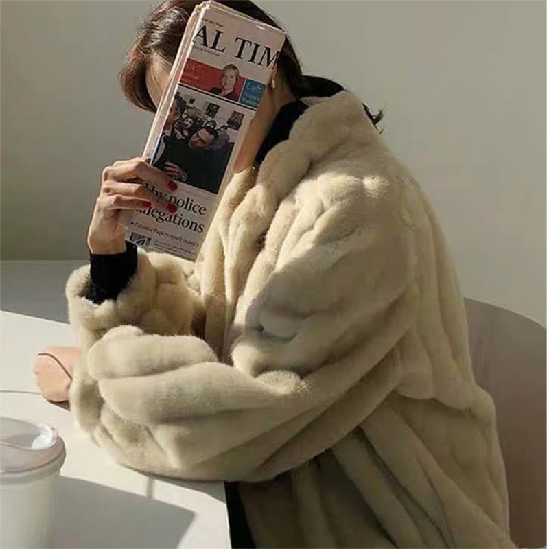 Women Winter Warm Faux Fur Lamb Fleece Jacket Fashion Loose Casual Single Breasted Mink Velvet Overcoat Large Size Coat