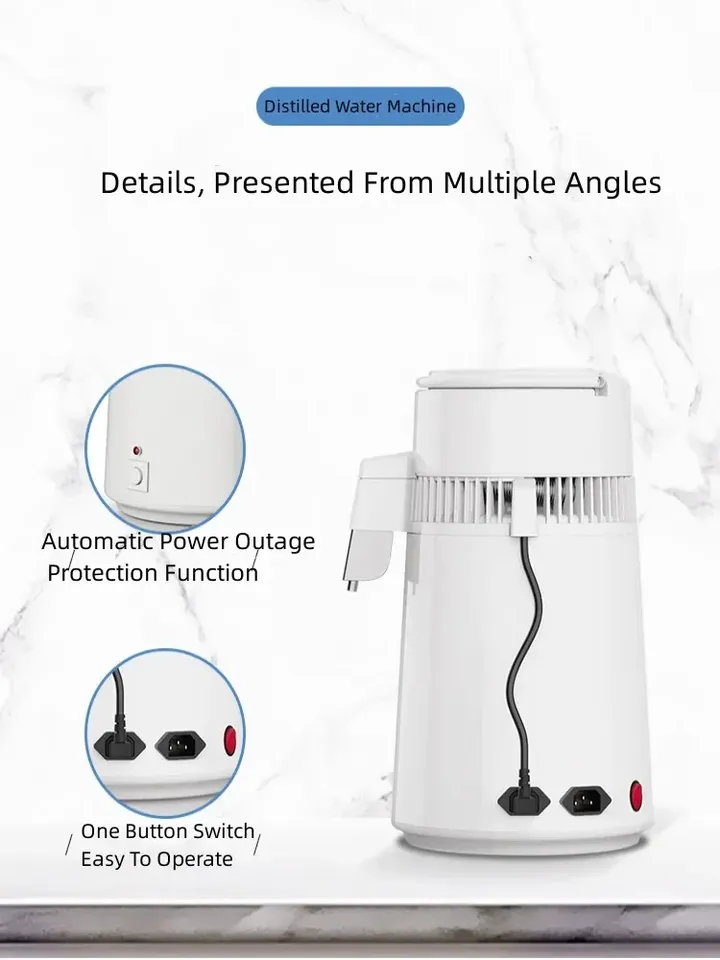 750W 4L Water Distiller with Filter Dispenser and Heating Bottle for Purification and Drinking