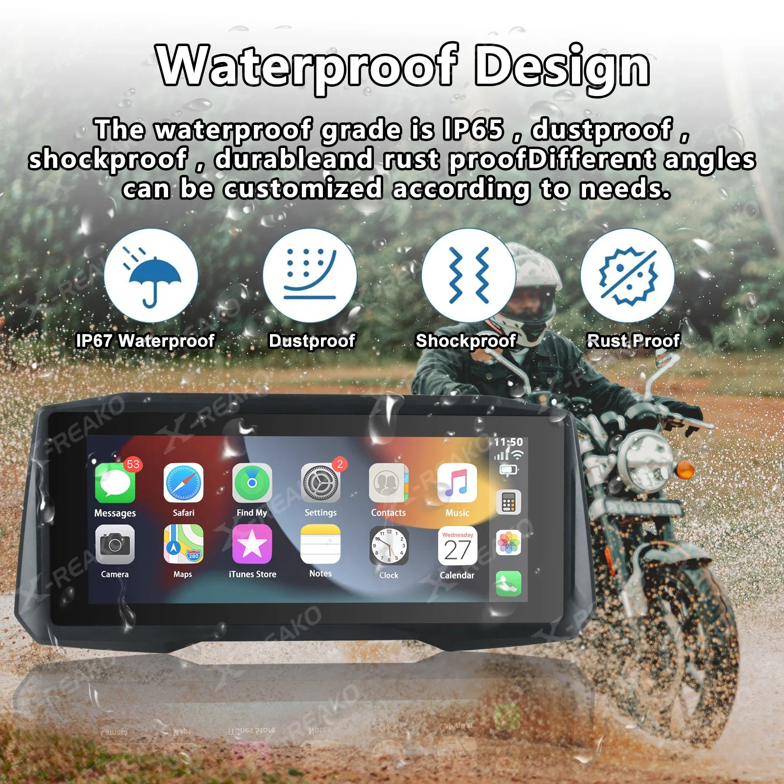 X-REAKO 6.86-inch MP5 Motorcycle Portable PND Voice Assistant Android Auto&Carplay DVR GPS Bluetooth HD Touch Screen TPMS