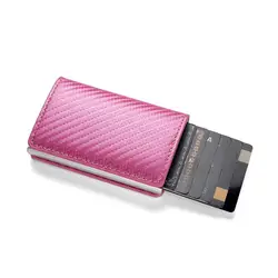Sleek Anti - Theft RFID Leather Cardholder Wallet (Carbon Fiber pink)
