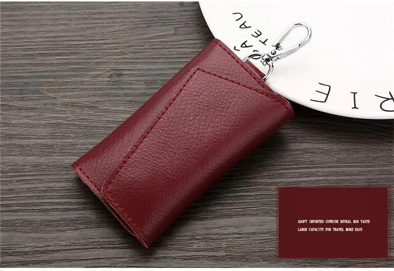 Genuine Leather Keychain Men Women Key Holder Organizer Pouch Cow Split Car Key Wallet Housekeeper Key Case Mini Card Bag A-001
