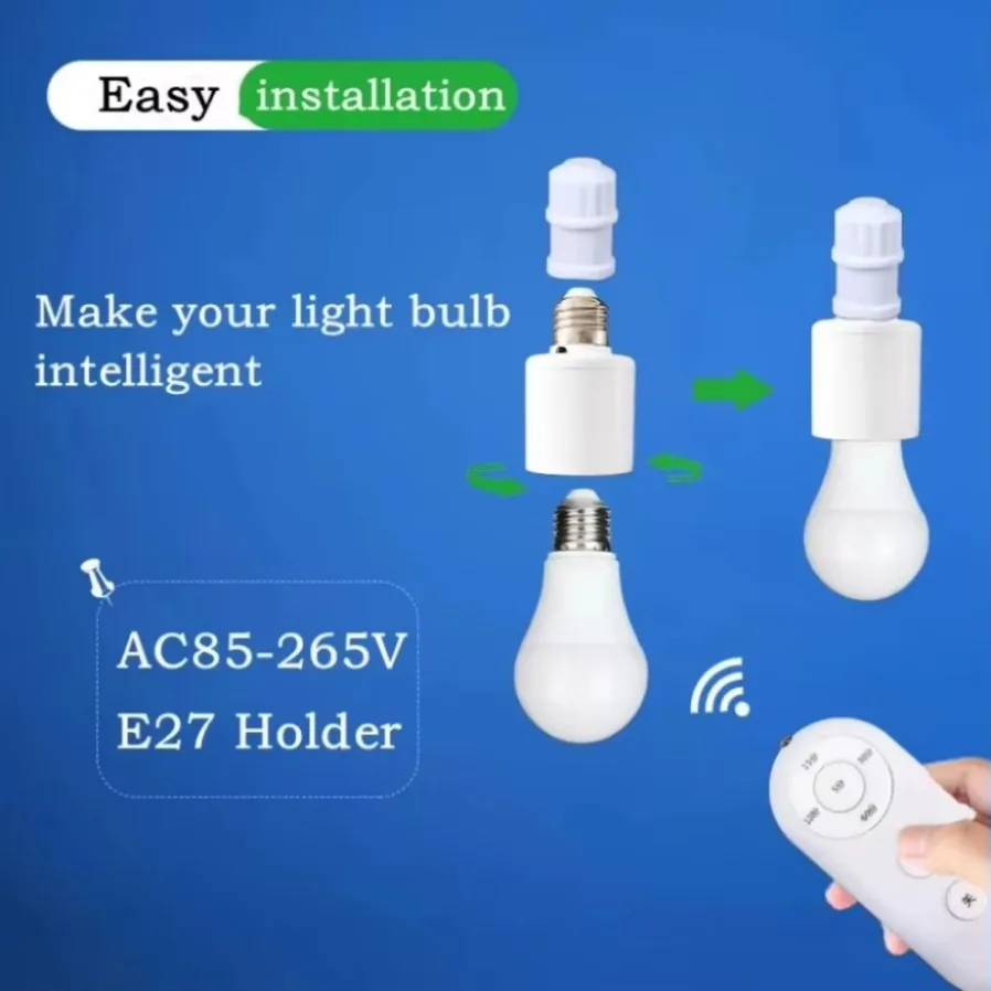 E27 85V-265V Wireless Remote Control Smart Timer Switch Lamp Holder