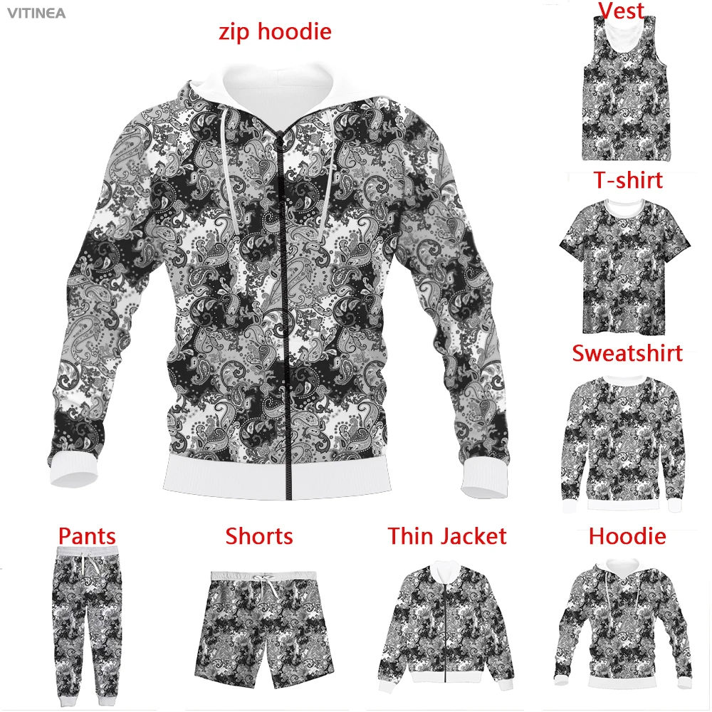 

Vitinea New 3D Print Paisley Pattern T-shirt/Sweatshirt/Zip Hoodies/Thin Jacket/Pants Four Seasons Casual A2447