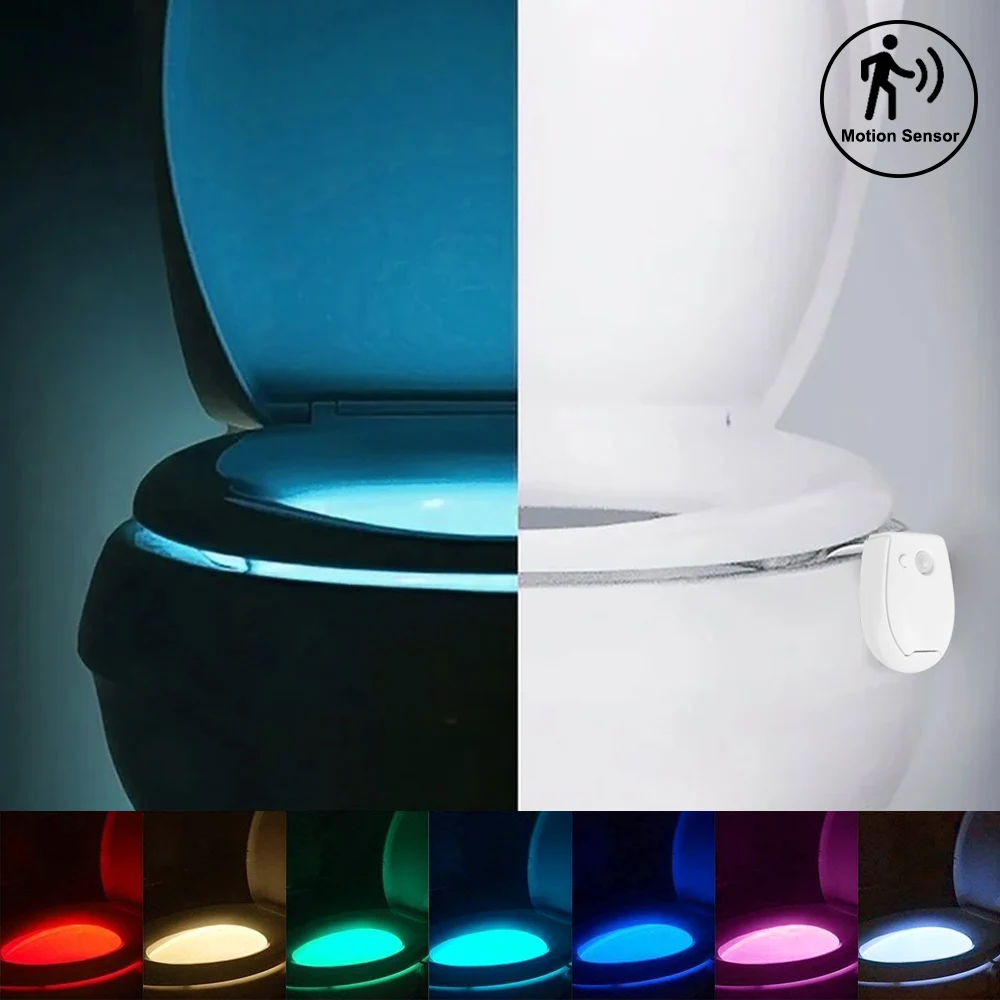 PIR Motion Sensor Toilet Night Light 8 Colors Changing Toilet Bowl  Nightlight Bathroom Backlight Battery Power