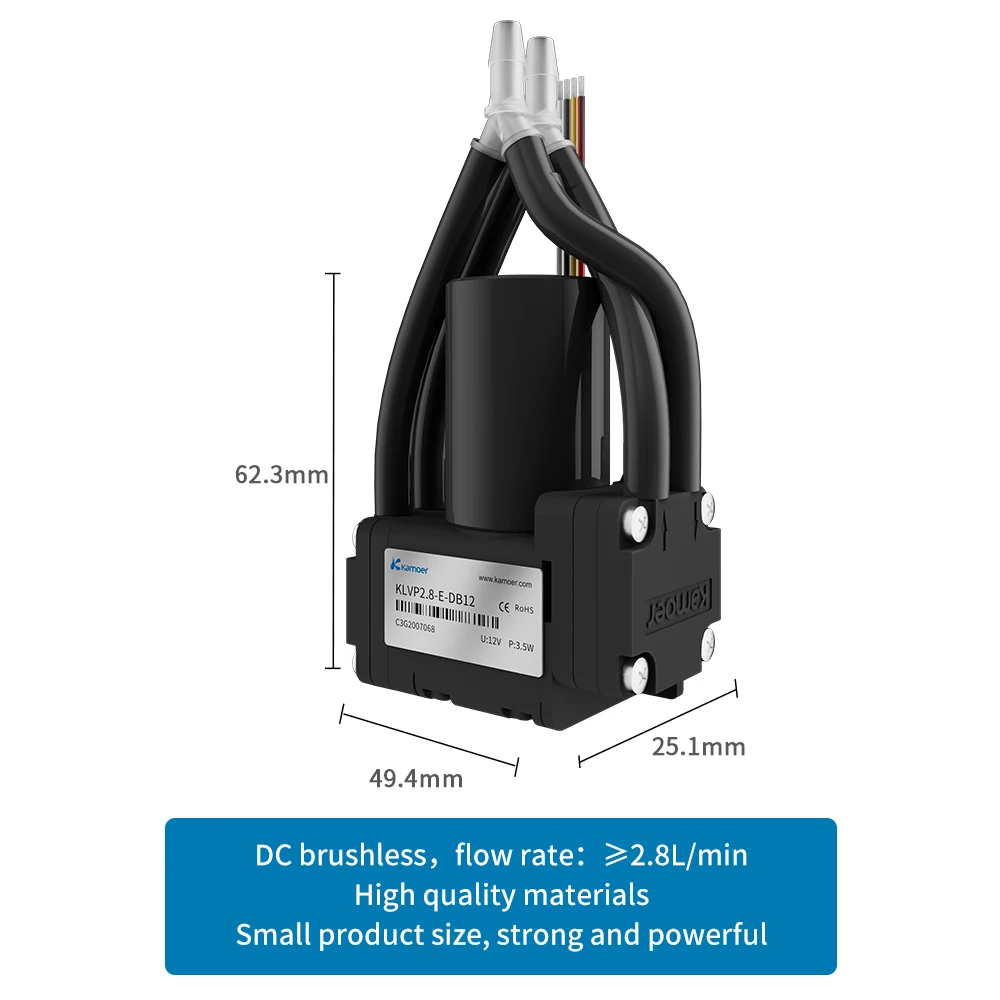 Kamoer 2L/min KLVP2.8 Diaphragm Vcuum Pump 12V 24V Brushless Motor Negative Pressure 0.06Mpa Suction Pump for Medical Analyzer