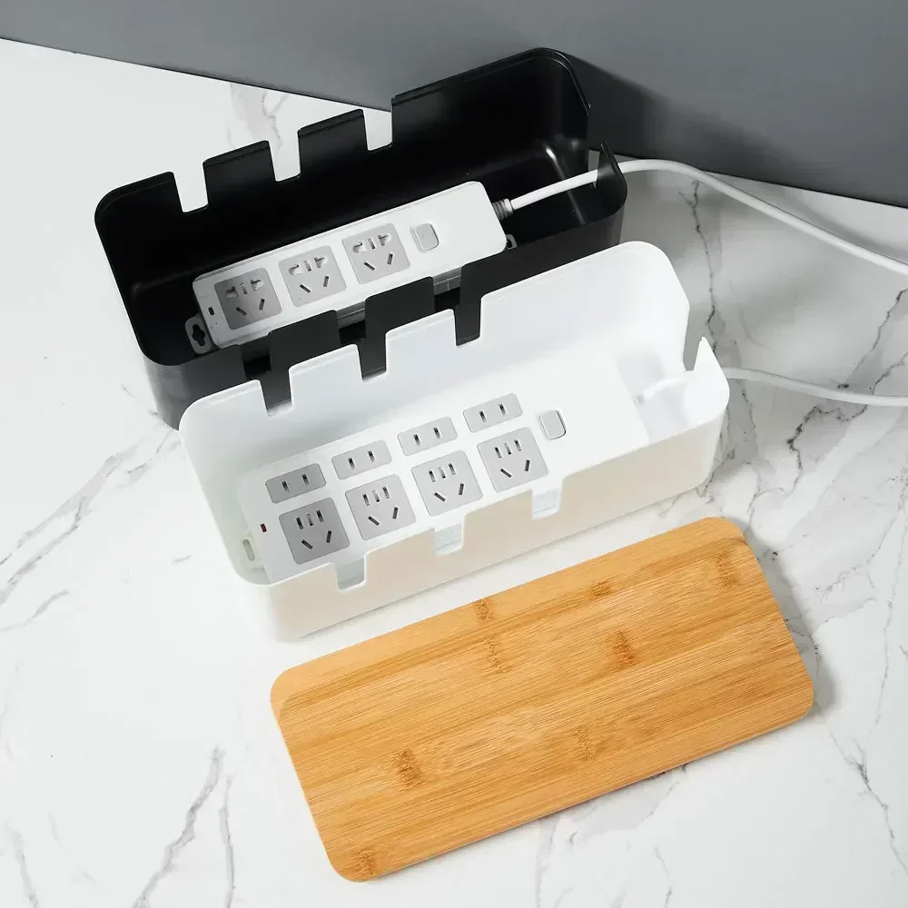 Desktop Cable Storage Box Bamboo Wood Seven-hole Power Line Wire Management Organizer Charger Socket Network Line Storage Bin 4