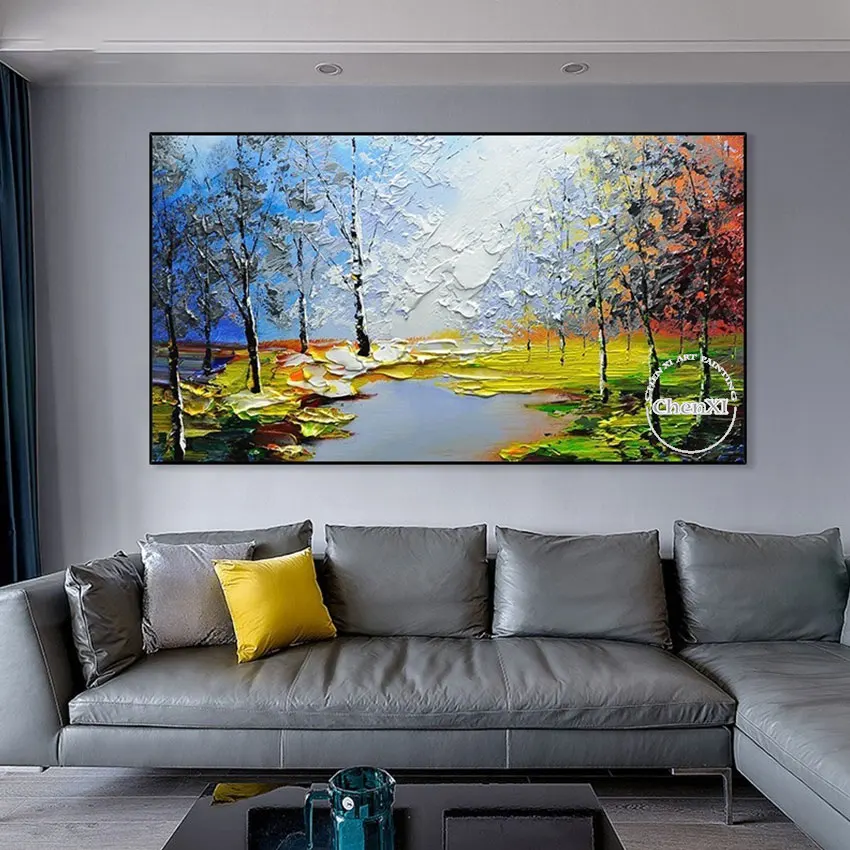 

Living Room Decoration Large Size Abstract Forest Scenery Oil Painting 100% Hand Painted Palette Knife Acrylic Wall Canvas Art
