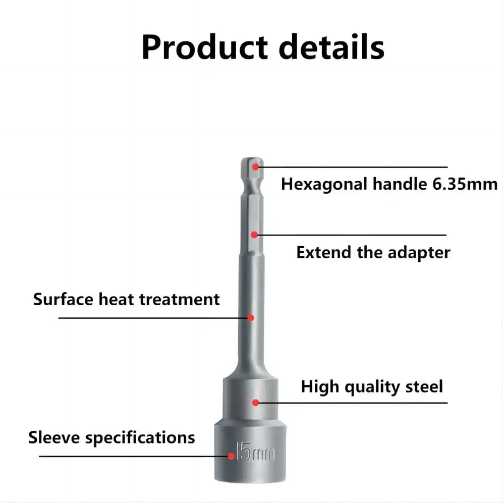 Magnetic Impact Nut Screwdrive Socket Set Metric Grade Nut  Driver Drill Bit Set 6.35mm Hex Shank 100mm Drill Bits Adapter Tools 5