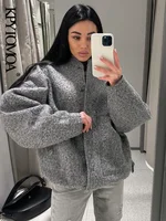 KPYTOMOA Women Fashion With Pockets Oversized Bomber Jacket Coat Vintage Long Sleeve Snap Button Female Outerwear Chic Tops