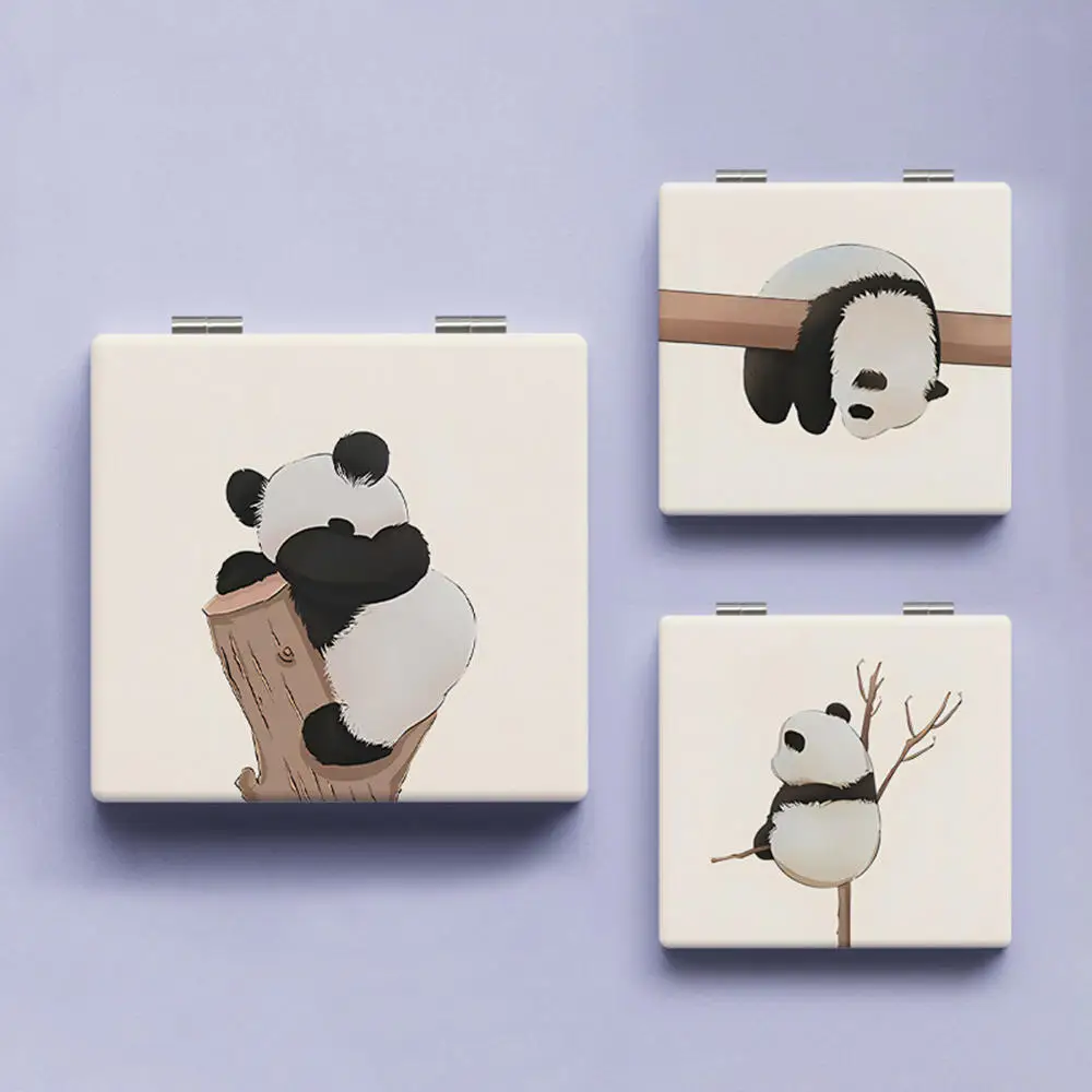 Cute Cartoon Panda Pattern Mini Folding Makeup Mirror Double-Sided Cosmetic Mirror Portable Square High-Definition Small  Mirror mini camera motion detection indoor security camera for baby high definition compact indoor wireless smart security camera 1080p