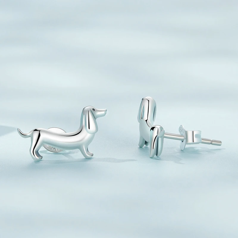 WOSTU 925 Sterling Silver Cute Dachshund Dog Adjustable Rings Stud Earrings Original Girl Lovely Pet Jewelry Set Birthday Gift 5