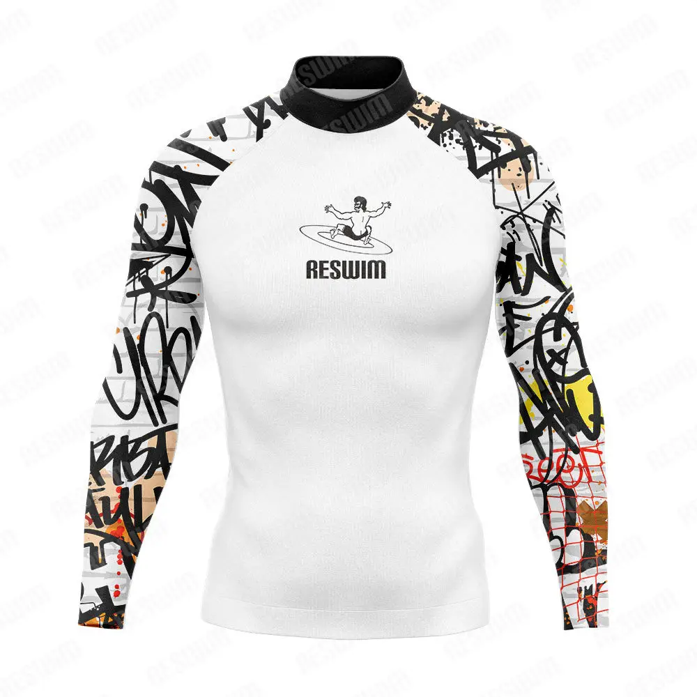 Surf Swimming Tight T-shirt Long Sleeve Beach UV Protection Swimwear Men's Print Swimsuit Quick Dry GYM Surf Diving Clothes