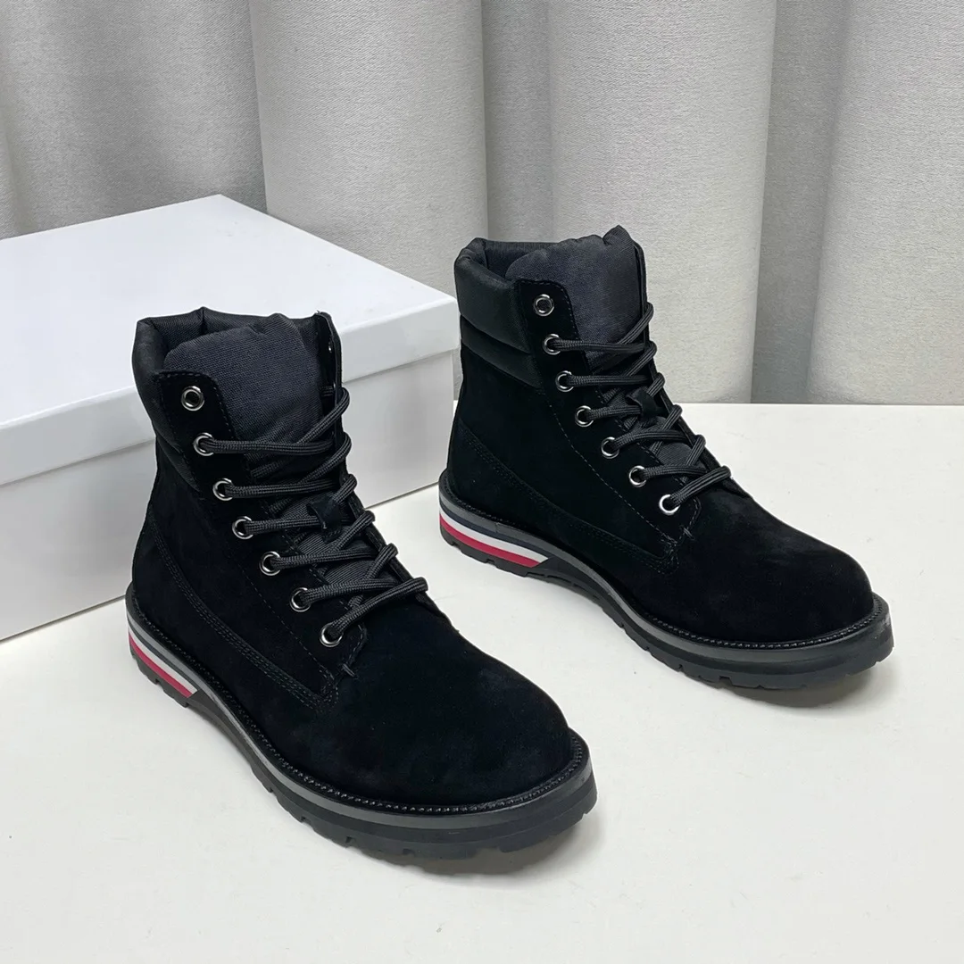 

Korean Fashion Mon Brand Shoes Classic Cowhide RWB Stripes Sole High-top Black Solid Martin Shoes Casual Harajuku Sneakers