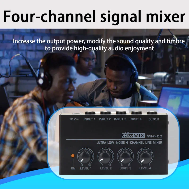 Professional 4-channel stereo mixer to increase output power and improve sound quality ultra-low noise mixer for live audio