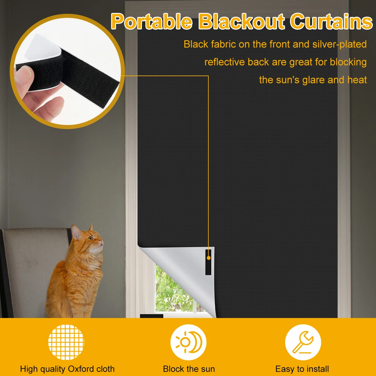 Blackout Curtains Travel Portable Blackout Window Shades Cuttable DIY Window Shades Waterproof Blackout Blinds for Bedroom Dorm