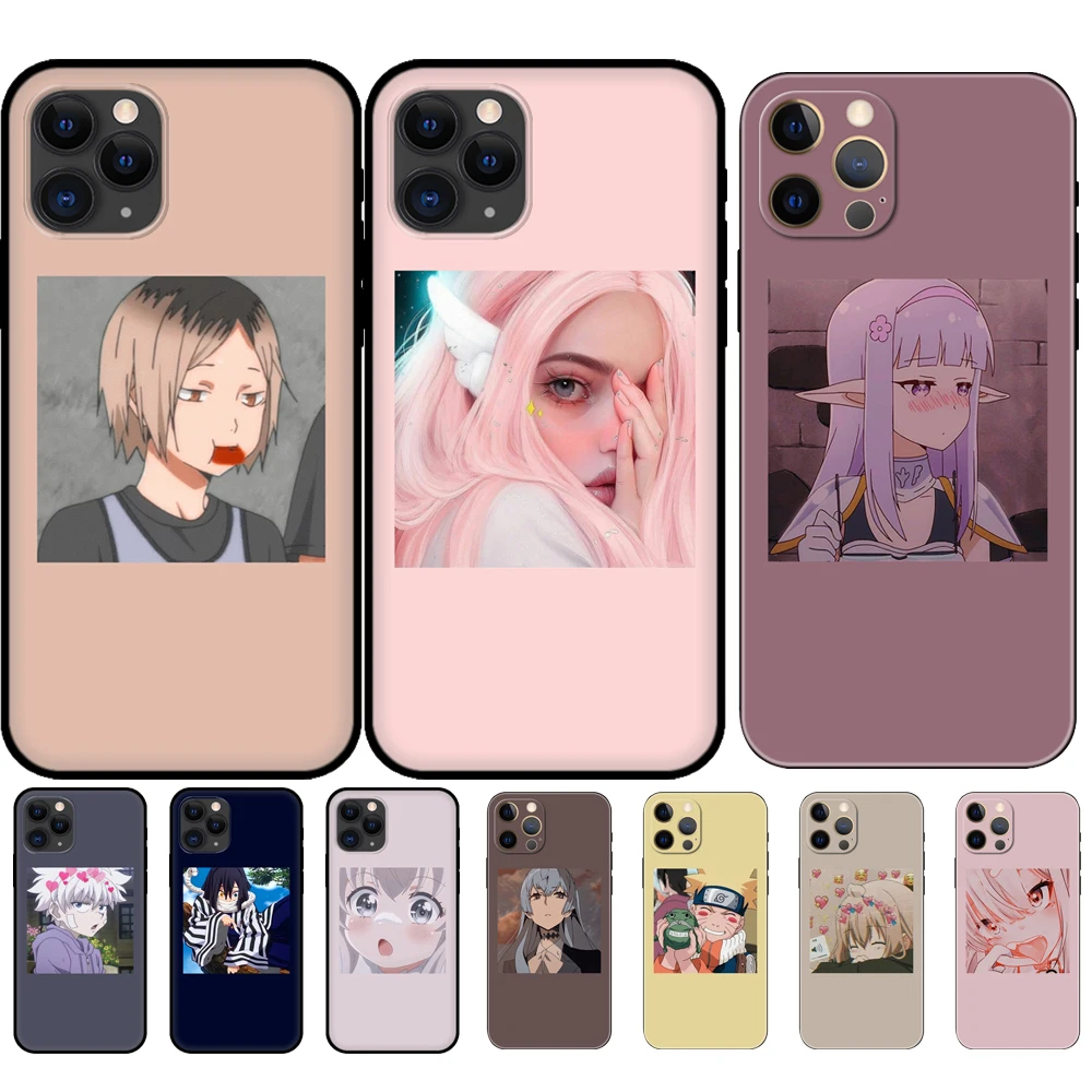 Custodia In Tpu Nero Per Iphone 5 5S Se 2020 6 6S 7 8 Plus X 10 Xr Xs 11 12 13 Mini Pro Max Cover Posteriore Icone Anime