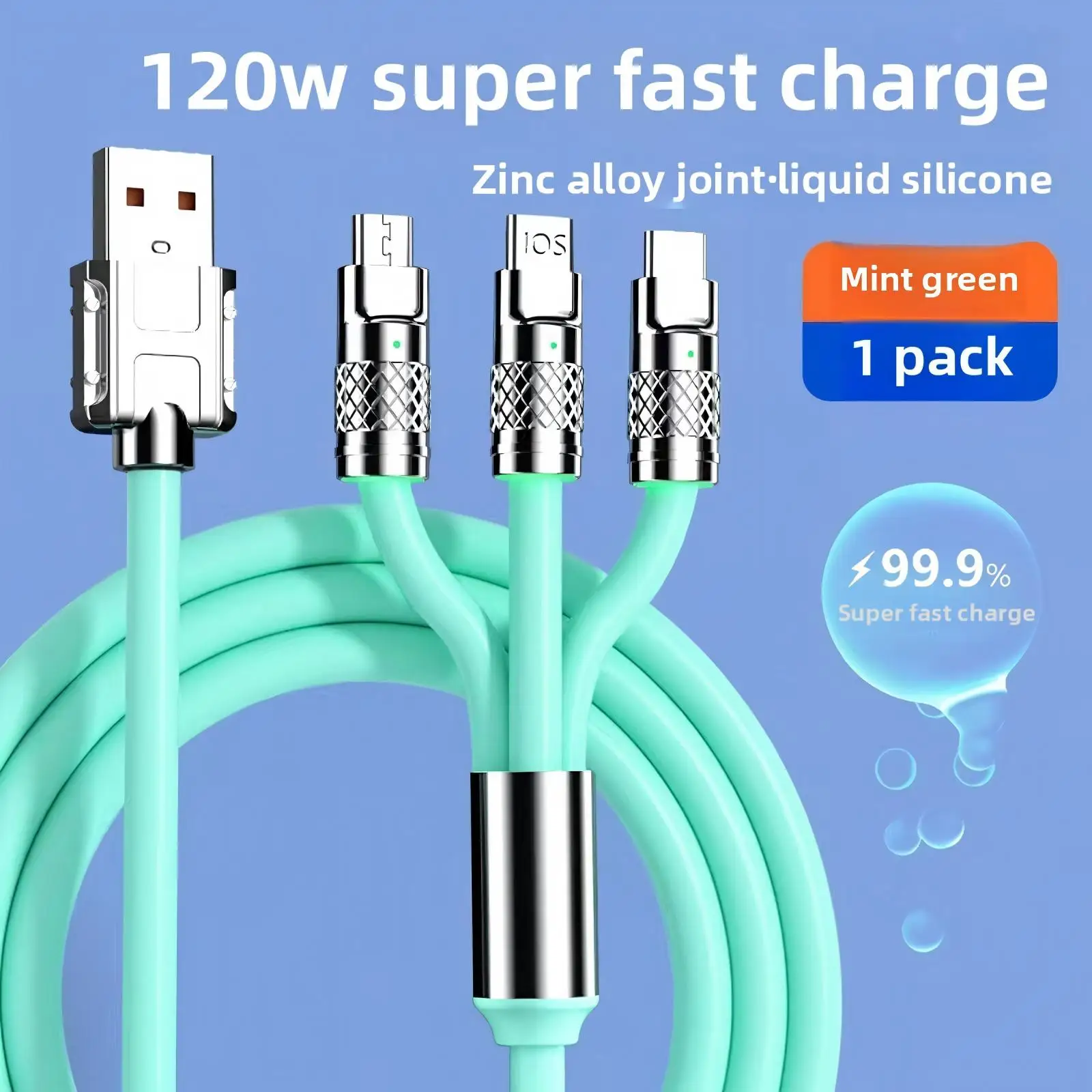 Versatile 3-in-1 Fast Charging Cable: 120W Multi-Port USB-C & Micro USB Data Cord