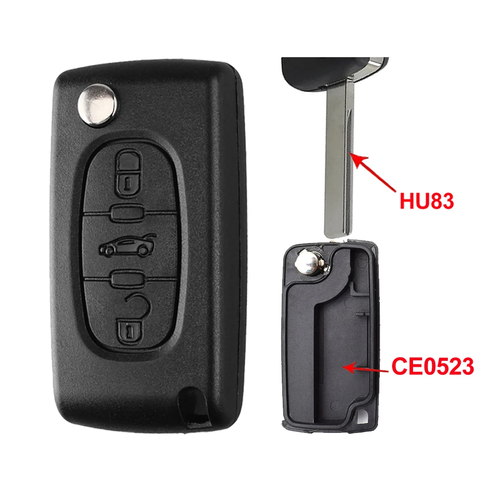 Clé électronique Programmable 3 Boutons Compatible Peugeot Citroën - Modèle CE0523 - Lame Sans Rainures à Personnaliser