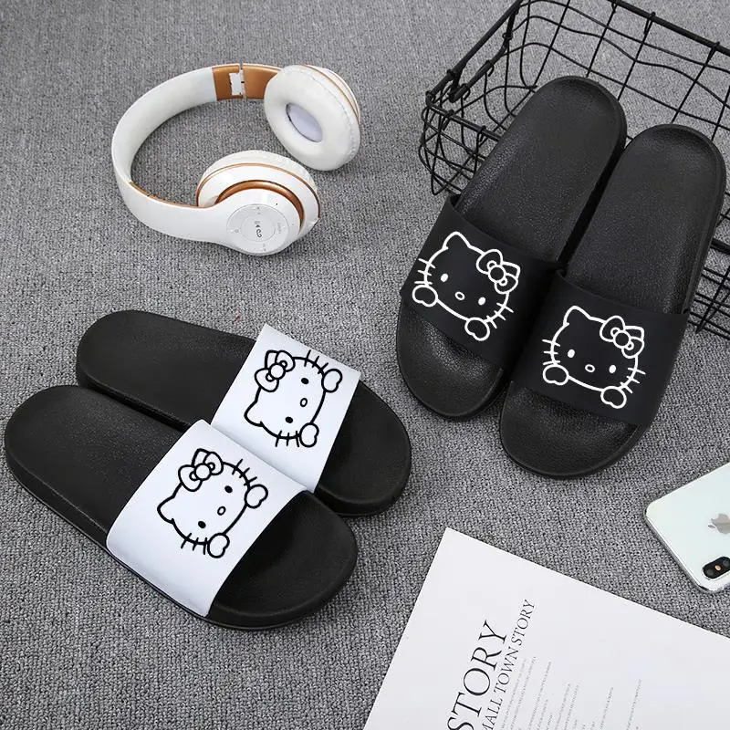 

Hello Kitty Summer Kawaii Sanrio Anime Bathroom Slippers Cute Cartoon Kt Cat Casual Scandal Shoes Lovely Gifts for Girls Boys