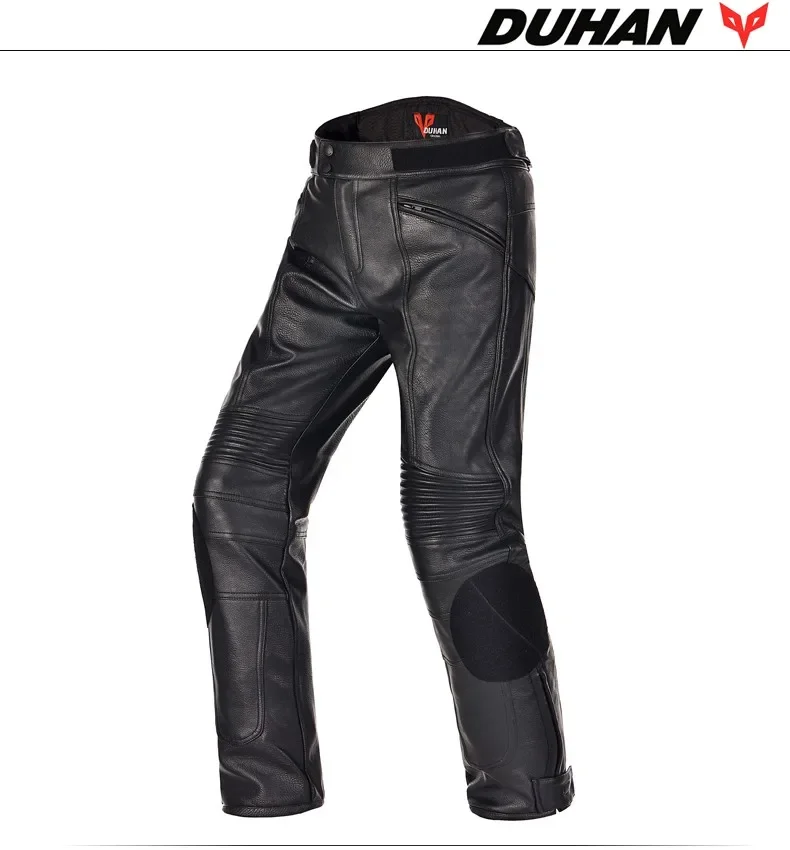 DUHAN PU Motorcycle Pants Motorcycle Riding Pants Men's Wind Proof Four Seasons Anti Fall Leather Racing Trousers