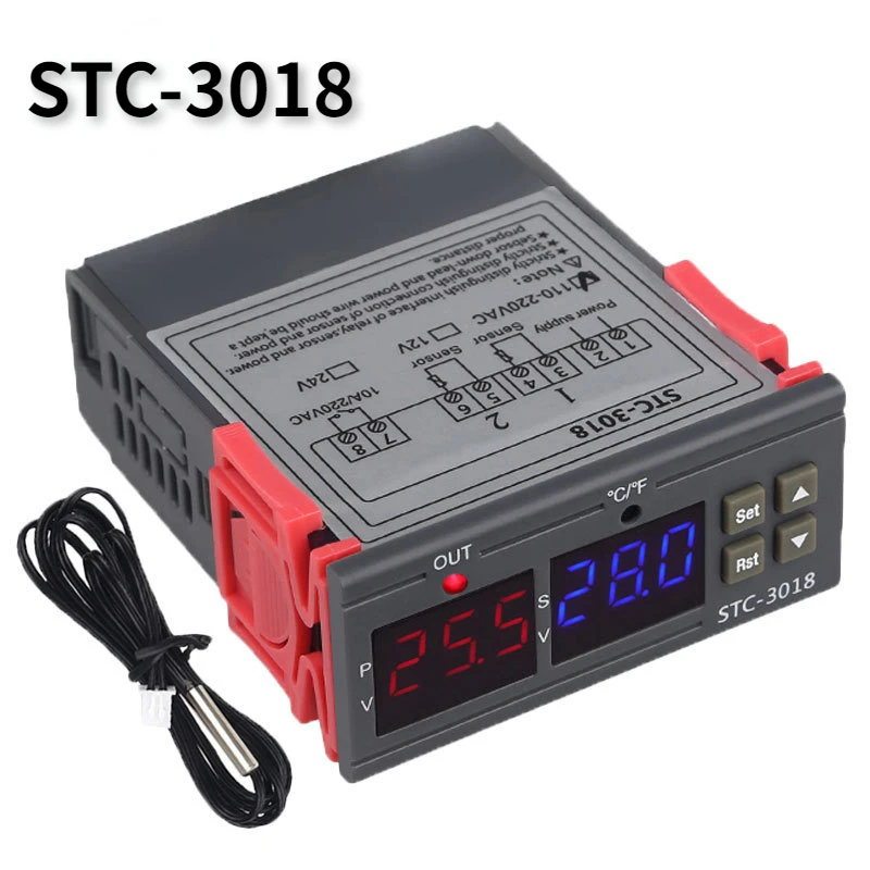 STC-3018 디지털 온도 컨트롤러 온도조절기 온도 조절기, 온도 센서 릴레이, 가열 냉각 인큐베이터, 12V, 24V