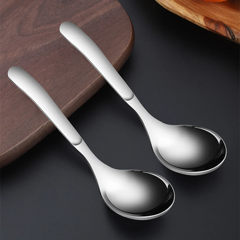 Stainless Steel Children Soup Rice Spoon Long Handle Ladle Round Head Tablespoons Home Tableware Novel Kitchen Accessories