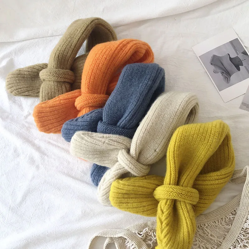 Winter Knit Cross Baby Scarf Solid Color Boy Girl Warm Neck Covers Outdoor Windproof Anti-Cold Kids Neckerchief