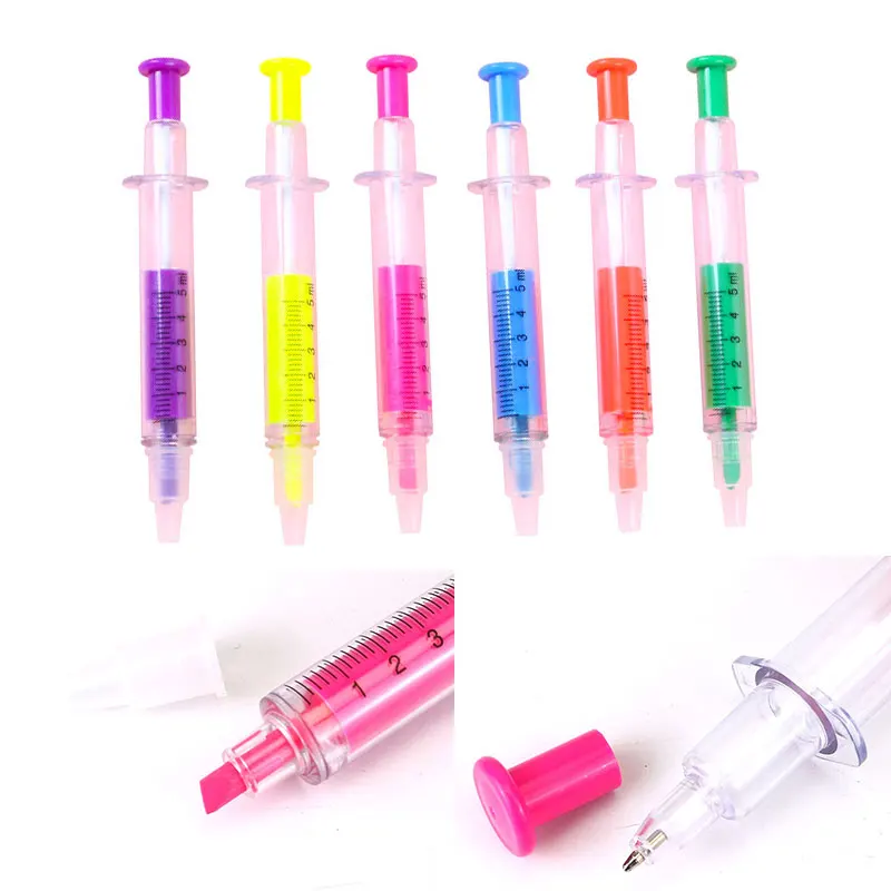 

12Pcs Syringe Highlighter Pen Gel Pen Dual Head Plastic School Office Nurse Doctor Student Novelty Pens