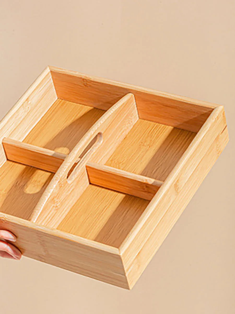 Bamboo Nut and Candy Serving Tray, Party Appetizer Platter, Veggie Dish, Candy Bowl for Chinese Red Wedding Party Supply Gifts