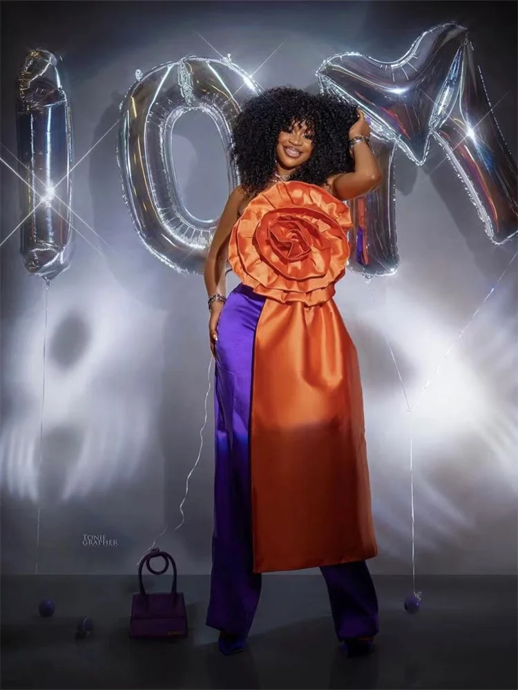 Wmstar Tops Wholesale Summer New Arrivals Cross Border Design Flower and Ribbon Sexy Backless Zipper Strapless Only Top Clothes