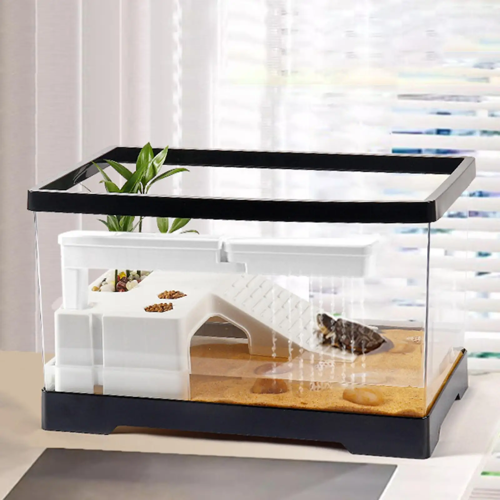 Turtle Tank Turtle Habitat Multifunctional Area Hideout Box Terrapin with Platform Tortoise Enclosure Starter Indoor Decor