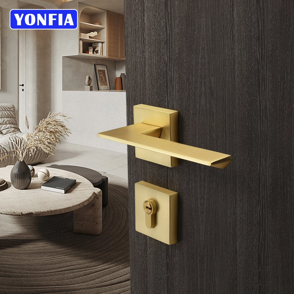 YONFIA A8046R03 Square Split Brushed Gold Interior Door Handle Lock