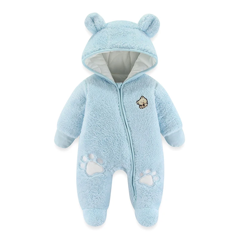 Cute Plush Bear Baby Romper Autumn Winter Keep Warm Hooded Infant Girl Overall Jumpsuit 3 6 9 12 Months Newborn Baby Boy Clothes baby jumpsuit
