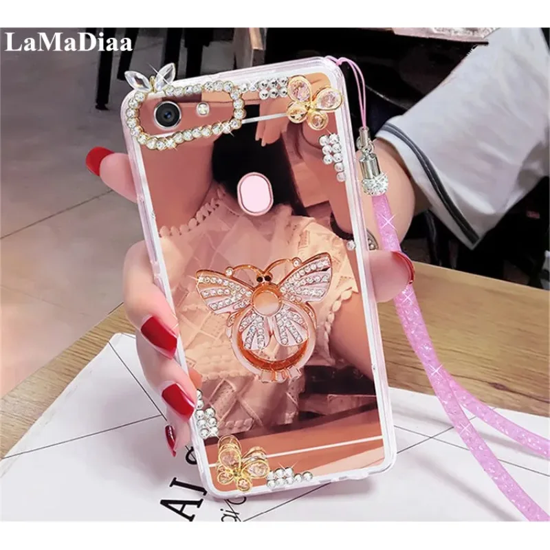 

LaMaDiaa Luxury Diamond Bling Mirror Phone Case for IPhone 14 15 13 12 11 Pro MAX 7 8 Plus XR Xs Ring Holder Stand Soft Cover