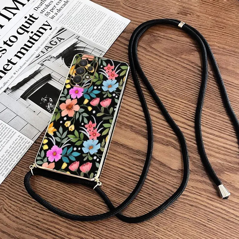 Vibrant Floral Lanyard Plating Phone Case Cover