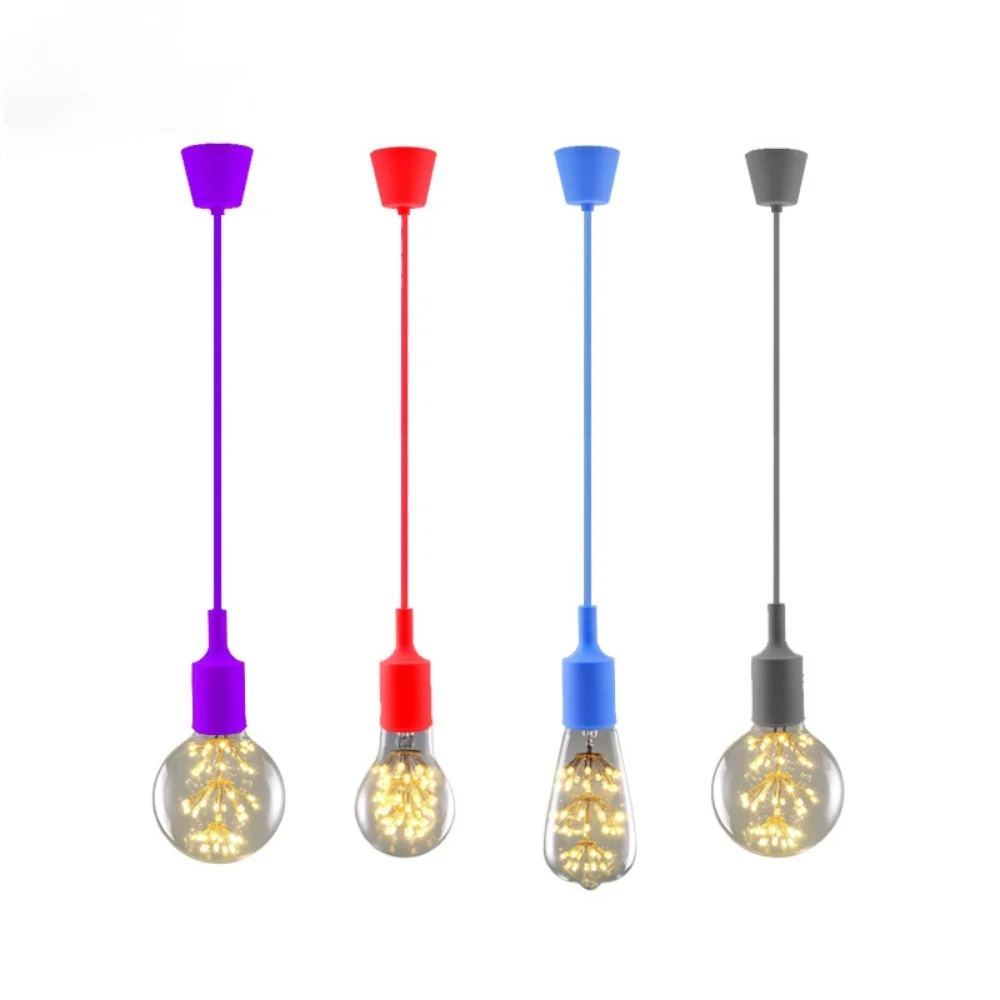 Portable LED Colorful Light Chandelier Silicone Socket Lamp Cord Set with Textile Cable