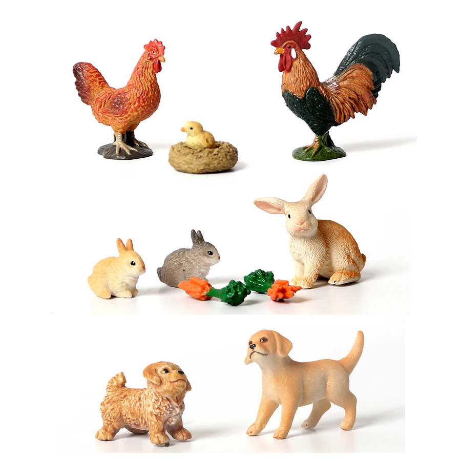 

Simulation Hand-Painted Animal Protototype Set Hen Poultry,Rabbit,Dog Farm Model Playset Figurine Miniature Educational Kids Toy