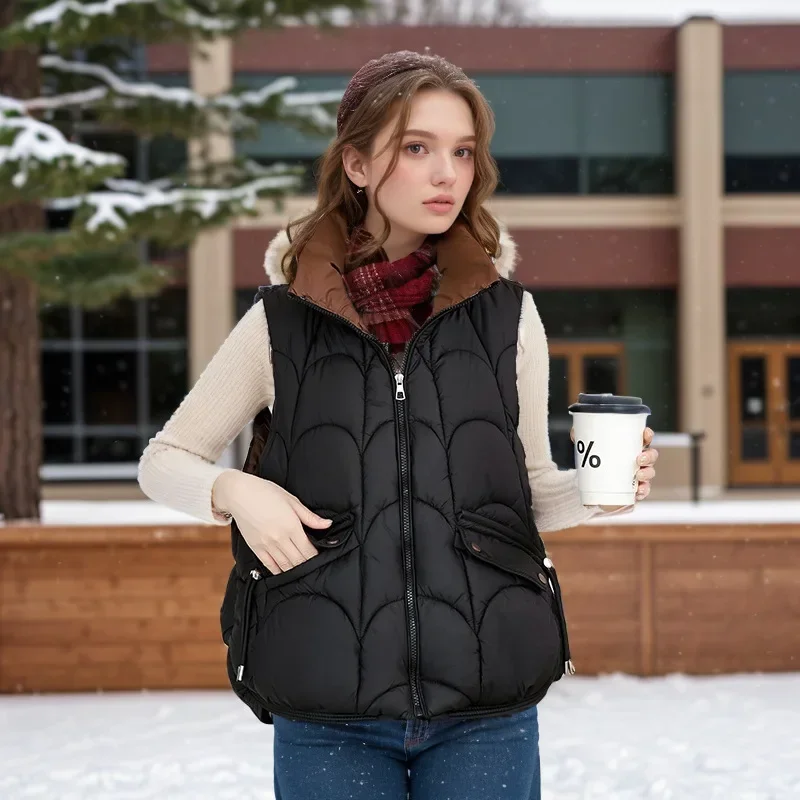 Fashion Winter Short Loose Sleeveless Warm Female Waistcoat Jacket Parkas Top Casual Ladies Down Cotton Vest Coat Outwear