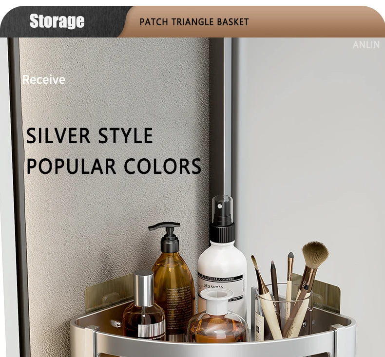 Aluminum Corner Shower Rack - Wall Mounted Bathroom Storage Organizer