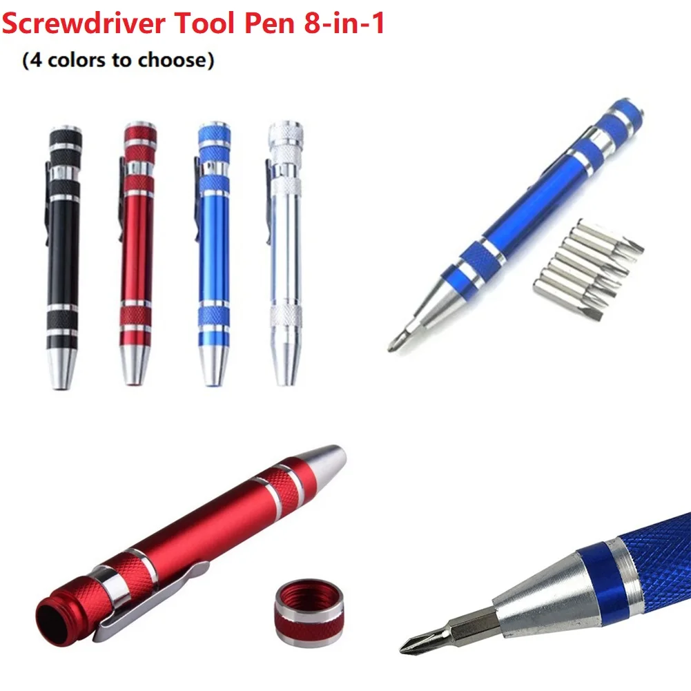

8 In 1 Screwdriver Pen Aluminum Precision Pen Screw Driver Set Multifunction Repair Pen W/ Nonslip Cap Portable Hand Tools