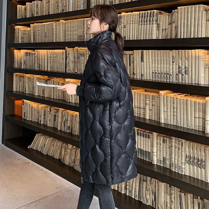 

2023 Winter New White Down Cotton Coat Women's Mid length Korean Loose Cotton Coat Women's Trend