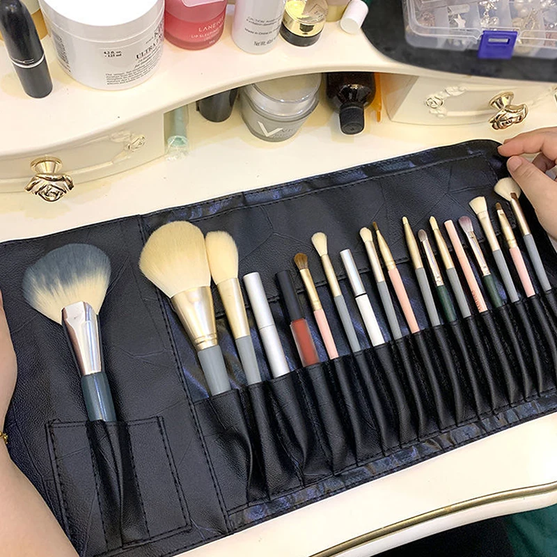 12/14/18 Hole Makeup Brush Bag Functional Cosmetics Case Travel Organizer Make Up Brushes Protector Makeup Tools Rolling Pouch 4