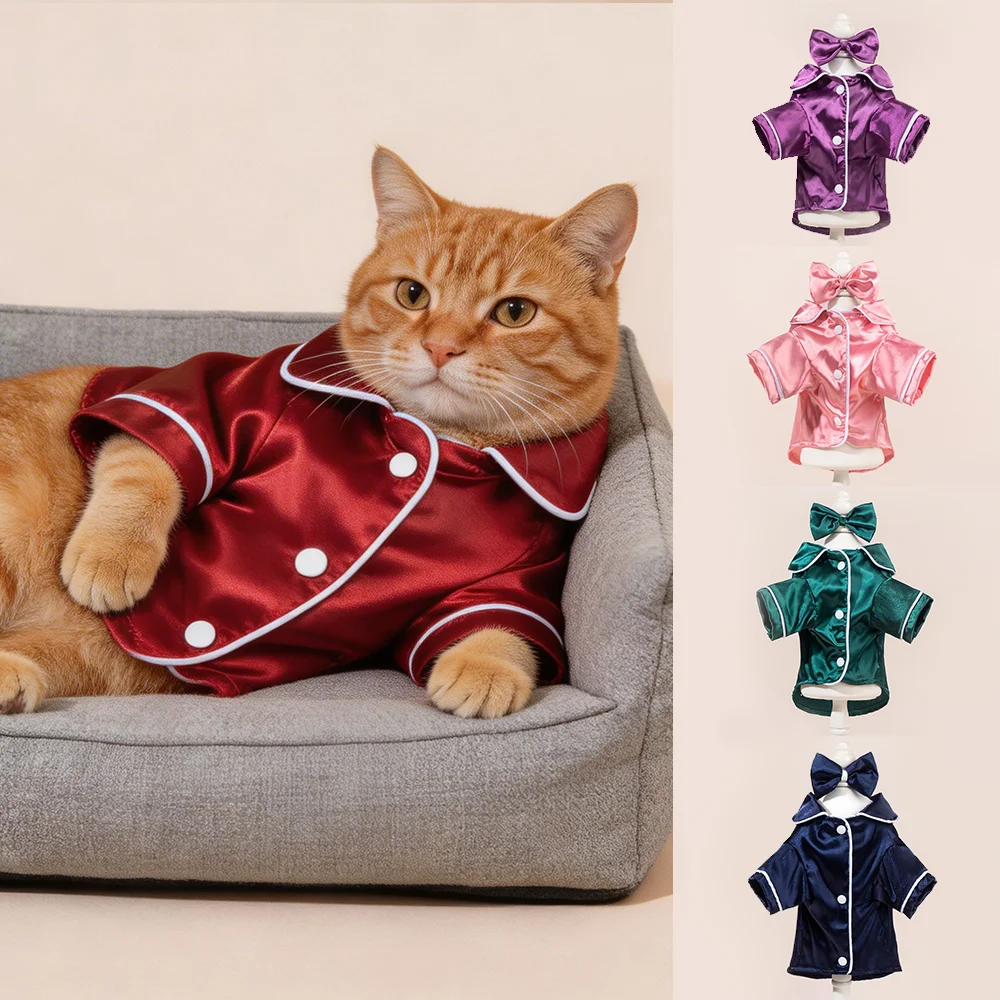 Comfortable Puppy Kitten Sleepwear Set - Solid Color Plush Pet Pajamas With Detachable Flower Headwear, Warm Breathable Dog Cat_voghion.com