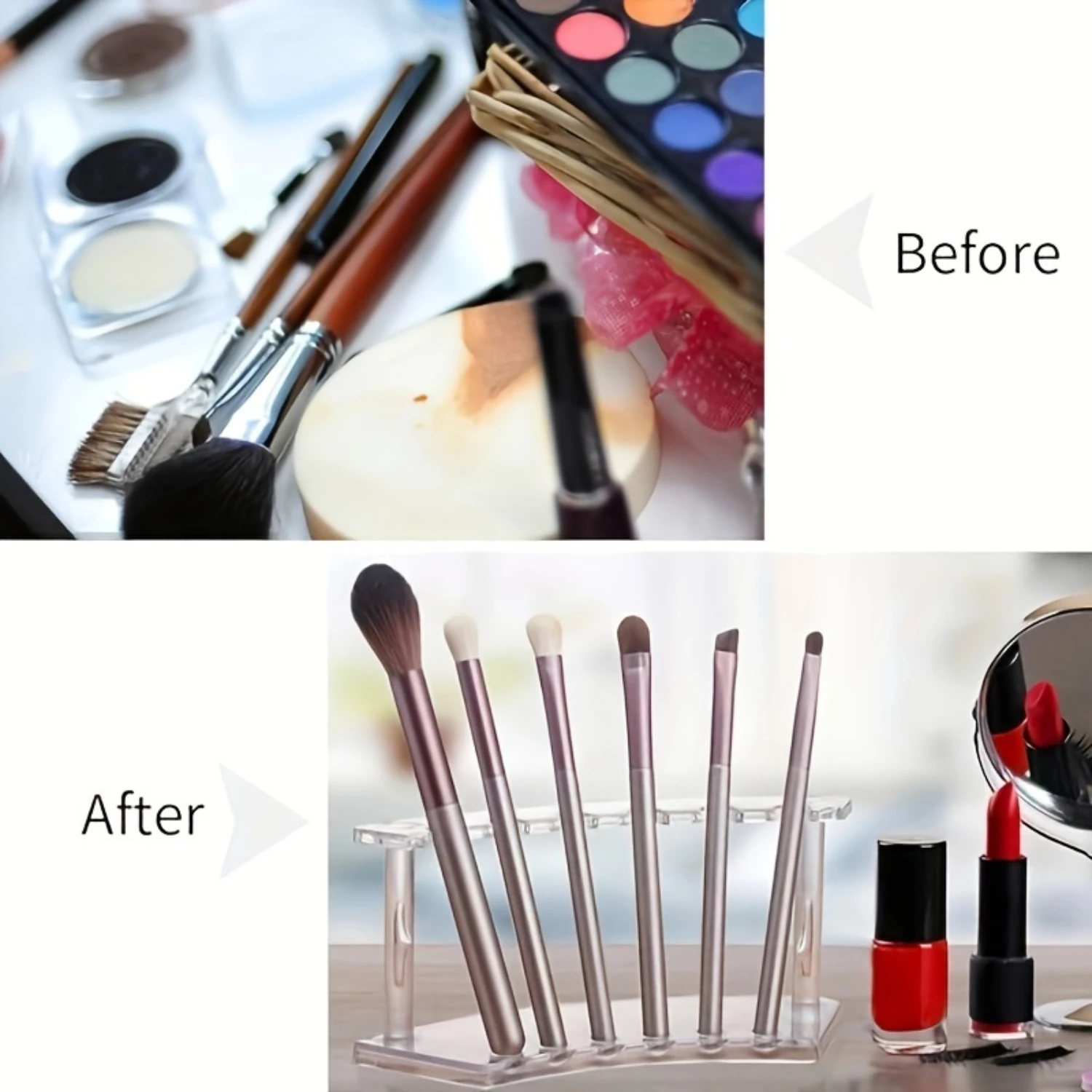Pen Holder, 2 Pieces 6-Slot Pen Display Stand Multifunctional Acrylic Display Stand Eyebrow Pen Stand Makeup Brush Rack Organize 4