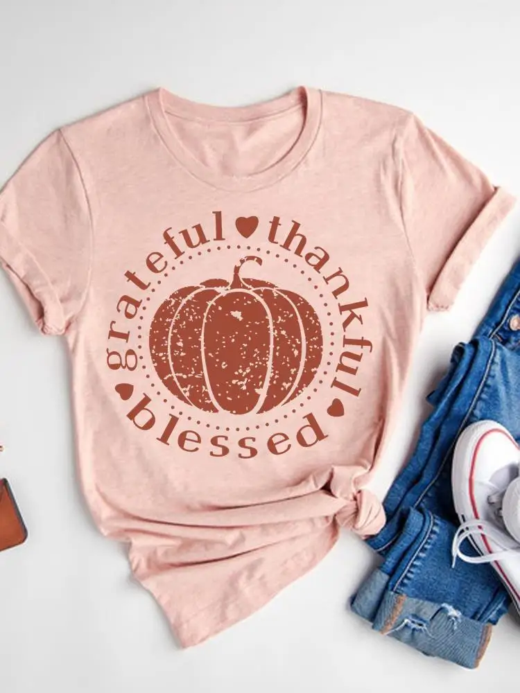 Halloween Fall Autumn T-shirt Ladies Thanksgiving Love Pumpkin Spice Basic Tee Top Clothes Women Graphic Print T Shirt173_voghion.com