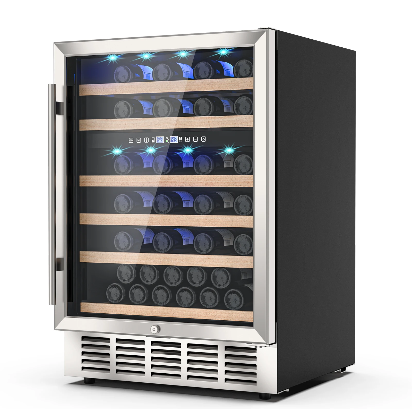 24 Inch Dual Zone Wine Cooler 51 Bottle Wine Refrigerator Stainless Steel Fridge Built-in/Freestanding Blue Interior Light