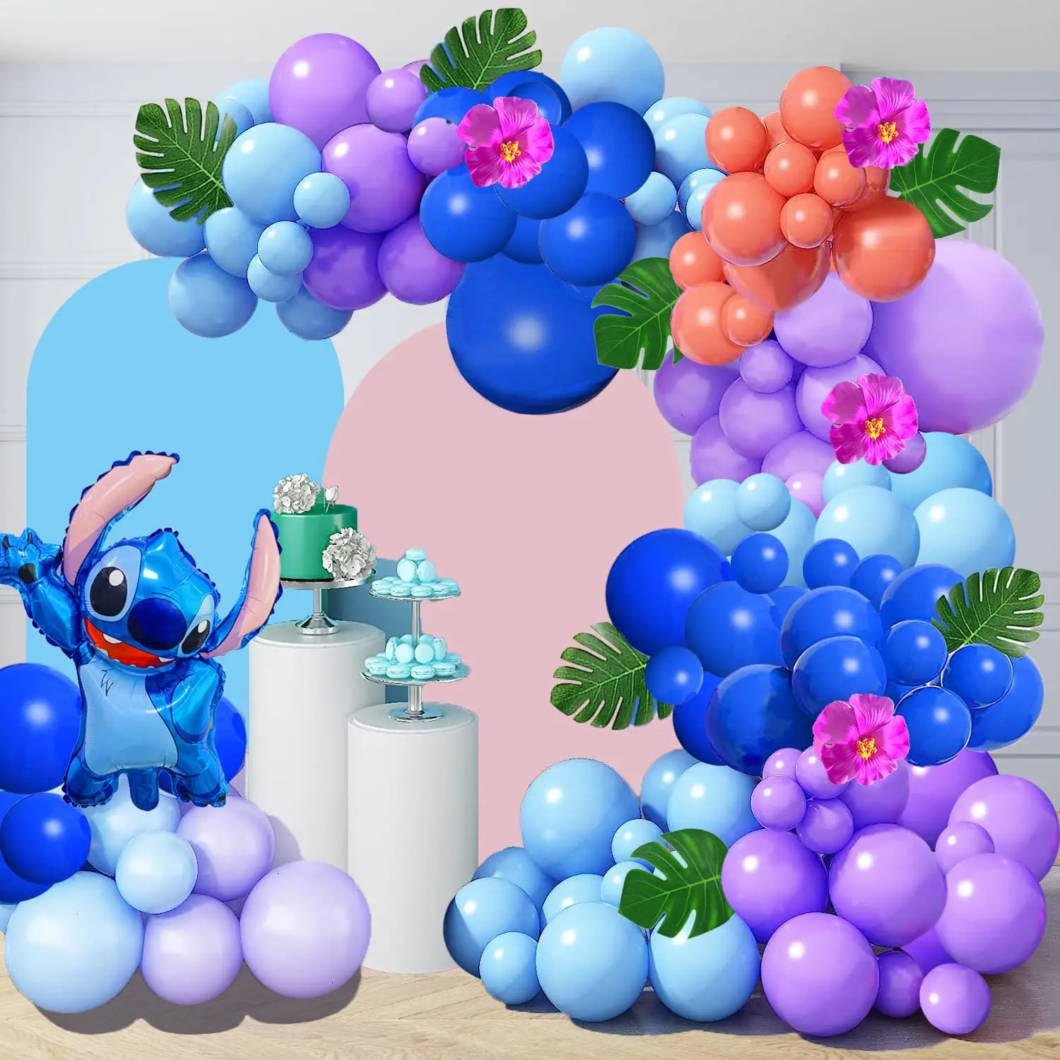 Lilo-Stitch-Bal-es-Decora-o-Kit-de-arco-da-guirlanda-azul-e-roxo-Folha ...
