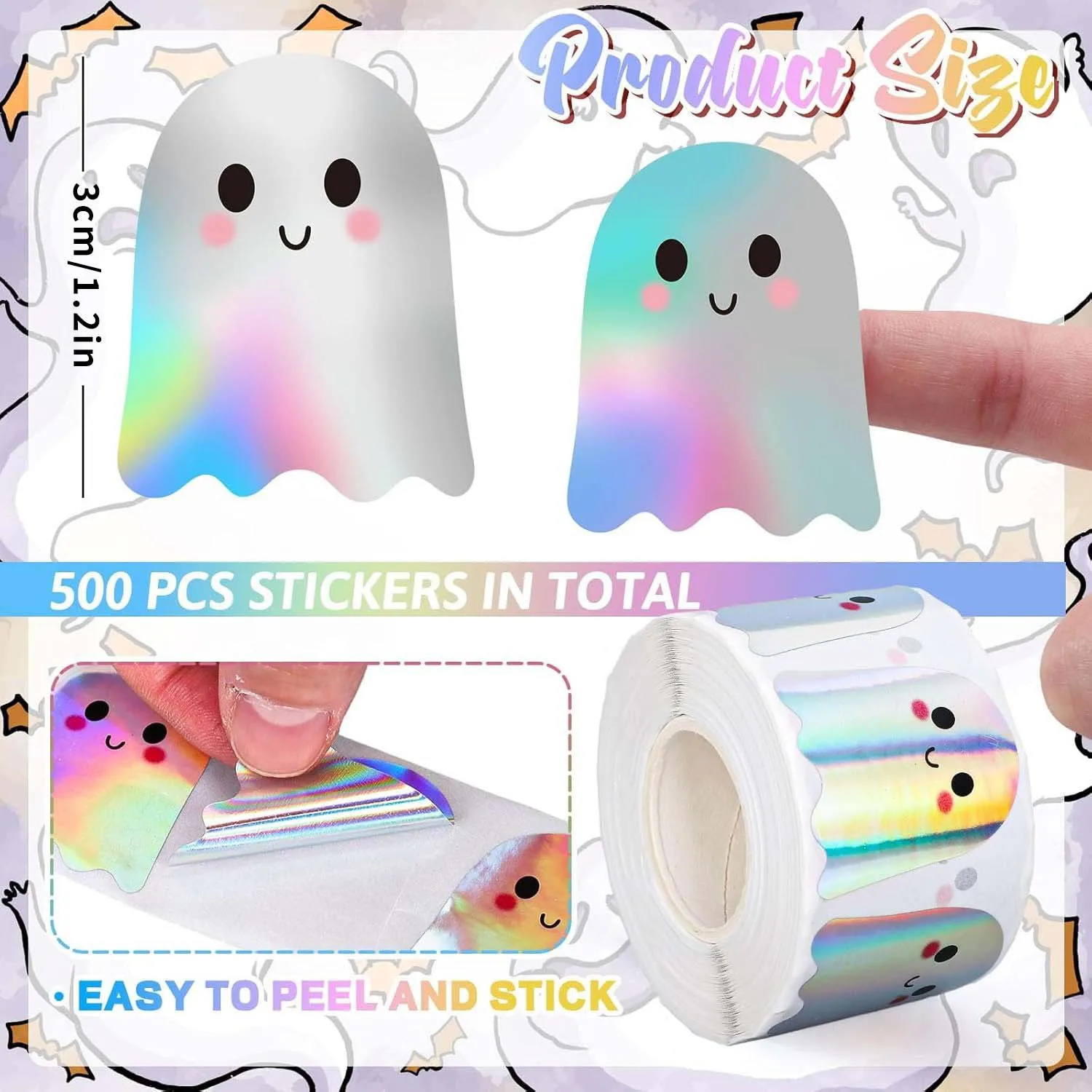 500Pcs Halloween Label Stickers Roll Cute Cartoon Seals
