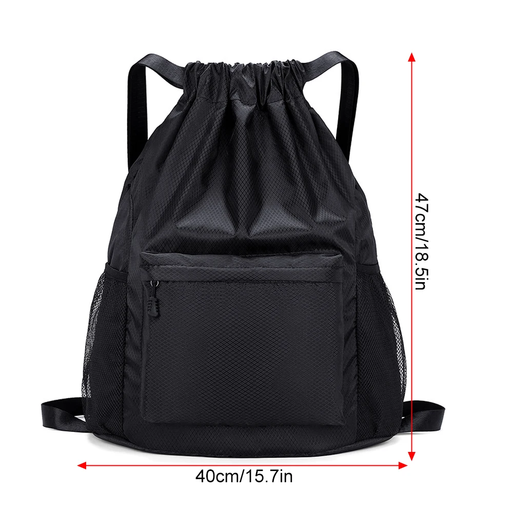1Pcs Drawstring Backpack Water Resistant String Bag Sports Gym Sack with Side Pocket Zip Pocket for Men Women